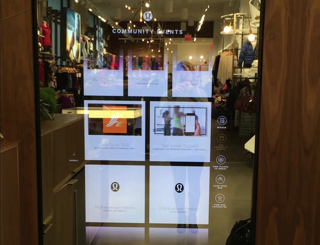 lululemon transparent led display mirror